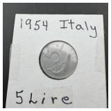 1954 Italy 5 Lire Coin