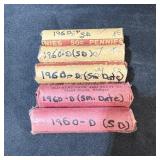 (5x Bid) Rolls 1960-d Small Date Cents