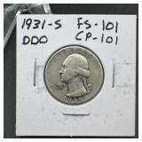 1931-S Washington Silver Quarter