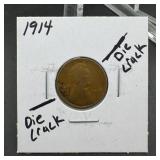 1914 Wheat Cent - Die Crack