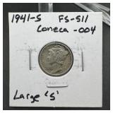 1941-S Mercury Silver Dime