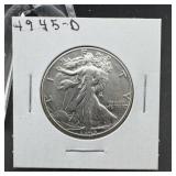 1945-D Walking Liberty Silver Half Dollar