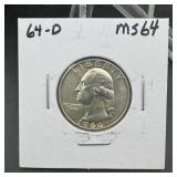 1964-D Washington Silver Quarter