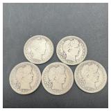 (5) Silver Barber Quarters