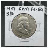 1951 Franklin Silver Half Dollar S/s Rmp-501