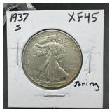 1937-S Walking Liberty Silver Half Dollar - Toning