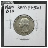 1950-D/D Washington Silver Quarter