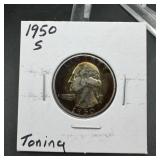 1950-S Washington Silver Quarter - Toning