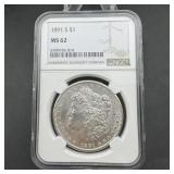 1891-s Morgan Silver Dollar - Ngc Ms62