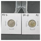 (2) Mercury Silver Dimes - 1943-S & 1944-D