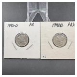 (2) Mercury Silver Dimes - 1942-D & 1943-D