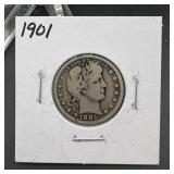 1901 Barber Silver Quarter