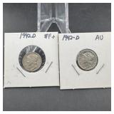 (2) 1942-D Mercury Silver Dimes