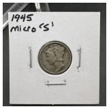 1945 Micro-S Mercury Silver Dime