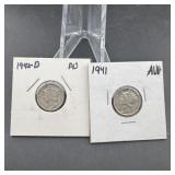 (2) Mercury Silver Dimes - 1941 & 1942-D