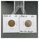 (2) wheat cents 1928-d 1929-d