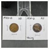 (2) wheat cents 1930-d 1933-d