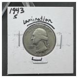 1943-s Washington Silver Quarter. - Lamination
