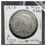 1812 Large 8 Capped Bust Silver Half Dollar
