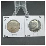 (2) 40% kennedy silver half dollars