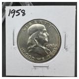 1958 Franklin Silver Hald Dollar