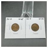 (2) Wheat Cents - 1932-D & 1933-D
