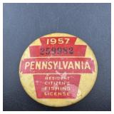1957 Pennsylvania Fishing License Pin