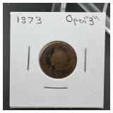 1873 Open 3 Indian Head Cent
