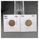 (2) 1864 Indian Head Cents