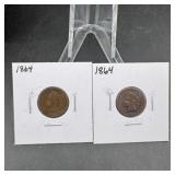 (2) 1864 Indian Head Cents