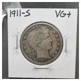 1911 S Barber Silver Half Dollar