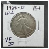 1938 D Walking Liberty Silver Half Dollar