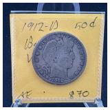 1912 D Barber Silver Half Dollar