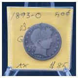 1893 O Barber Silver Half Dollar