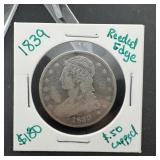 1839 Capped Bust Half Dollar Reeded Edge