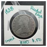 1838 Capped Bust Half Dollar Reeded Edge