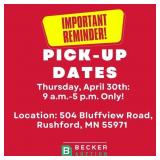 Pick-up: Thursday, April 30th: 9 A.m.-5 P.m. Only!