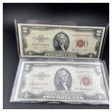 (2) 1953 $2 Red Seal Notes