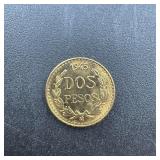 1945 Mexico Dos Pesos Gold Coin UNC