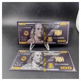 (2) Gold Foil Black Novelty Notes