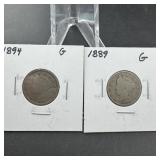 (2) V Nickels 1894 and 1889