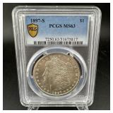 1897 S Morgan Silver Dollar; Pcgs Graded Ms63.