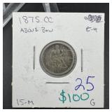 1875 CC Seated Liberty Dime