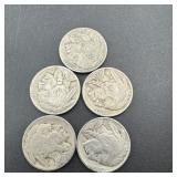 (5) Buffalo Nickels