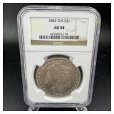 1882 O/S Morgan Silver Dollar NGC AU58