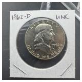 1962-D Frankline Silver Half Dollar - high grade