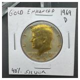 1969-D Gold Enhanced 40% Silver Half Dollar