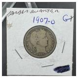 1907-O Barber Silver Quarter