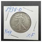 1938-d Walking Liberty Silver Half Dollar Xf