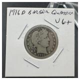 1916-D Barber Silver Quarter